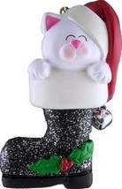 Cat In Christmas Boot White Ornament Pet Gift Present Personalized Free Xmas - £10.27 GBP