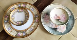 Lot (2) RS Germany Hand Painted Rose Floral Tiered Porcelain Serving Plates - $29.30