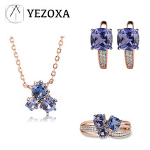 Real 925 Silver Jewelry Sets Tanzanite Gemstone For Women Unique Gifts Wedding F - £63.32 GBP