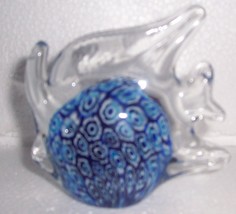 GLASS ART MILLEFIORI DESIGNED BLUE GLASS FISH - $64.94