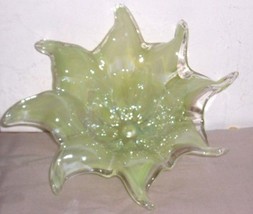 GLASS ART MURANO AQUA GREEN HANDBLOWN FLOWER DISPLAY - $289.14