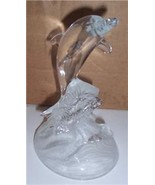 GLASS ART MURANO CLEAR &amp; SMOKED GLASS DOLPHIN SCULPTURE - $102.20 CAD