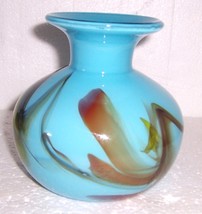 GLASS ART MURANO STYLE BLUE &amp; COLORED DESIGNS VASE - £74.05 GBP