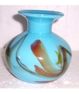 GLASS ART MURANO STYLE BLUE &amp; COLORED DESIGNS VASE - $128.30 CAD