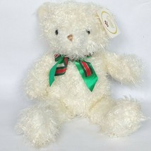 NWT Russ White Christmas Bear with Bow Caress Soft Pets Plush 17&quot; - £35.63 GBP