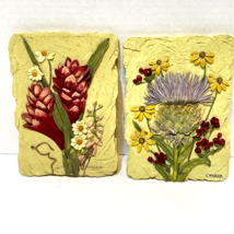 Vintage Cheri Blum 3D Floral Wall Hanging Resin Plaques Ginger Cynara 6.25x4.25&quot; - £17.98 GBP