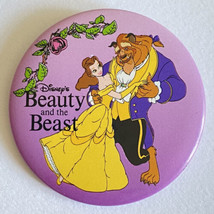 Vintage Disney Beauty And The Beast With Belle &amp; Beast Dancing Button Pin 2” - £7.47 GBP