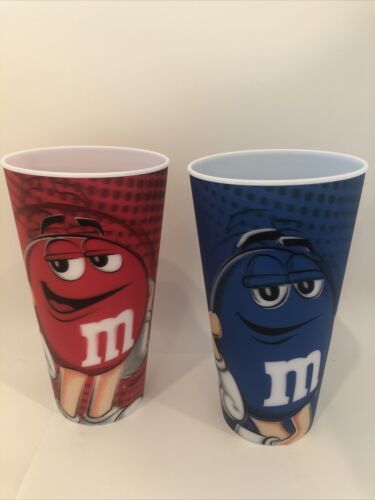 M&M's World 3D Characters 24oz Cup Tumbler Set of 2 New Blue And Red - $12.95