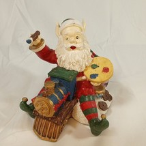 Holiday Christmas Santa Elf Riding Train w/ Paintbrush,  Hand painted, Ceramic - £27.78 GBP