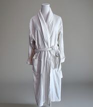 LAURA ASHLEY Robe Ivory Ribbed Belted Fluffy Long Sleeve OSFM 100% Cotton - $52.25