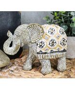 Ebros Silver Geometric Elephant Statue W/ Unique Tapestry Blanket Design... - $32.04 CAD