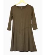 Blue Canoe Slub Puzzle Dress Size L Olive Green Organic Cotton Bamboo A-... - $32.34 CAD