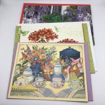 Vintage Note Cards Garden Themed Floral Tea Party Lot Of 3 W/Envelopes - £7.75 GBP