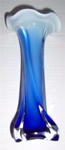 Glass Art Murano Style Turquoise/White &amp; Blue Glass Large Swirled Vase - $74.64
