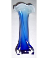 Glass Art Murano Style Turquoise/White &amp; Blue Glass Large Swirled Vase - $101.72 CAD