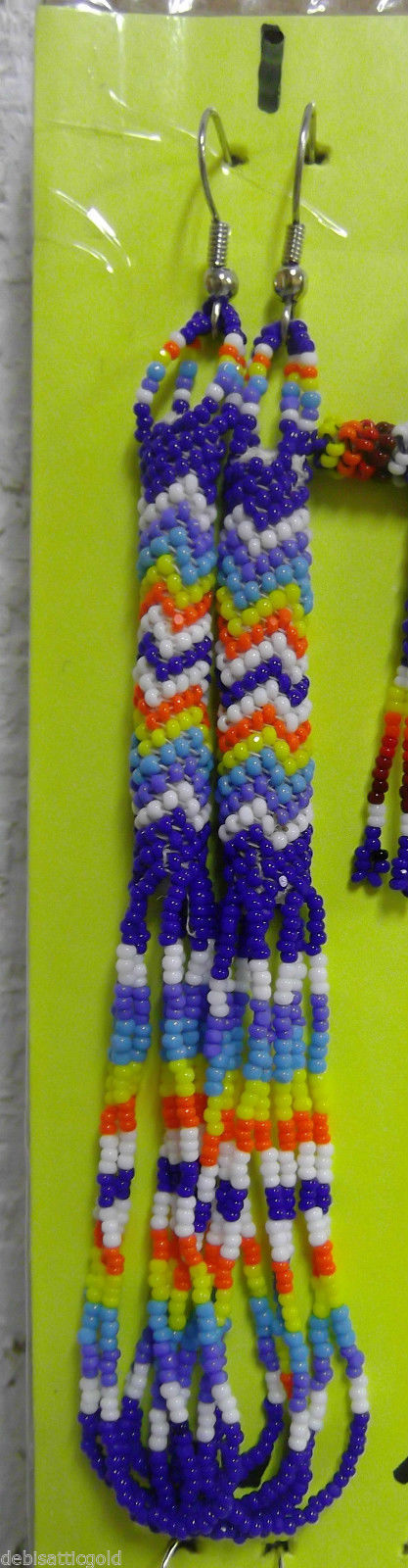 Native American Beaded Earrings 4.25" Long Dangle Glass Beads Seminole Handmade - $39.99