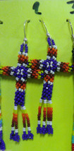 Native American Beaded CROSS Earrings 2&quot; Long Dangle Glass Bead Kiowa Ha... - £27.51 GBP