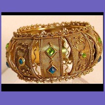 Vintage Gypsy jeweled mesh etruscan fancy Bracelet bangle - £106.98 GBP