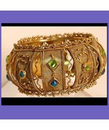 Vintage Gypsy jeweled mesh etruscan fancy Bracelet bangle - $135.00