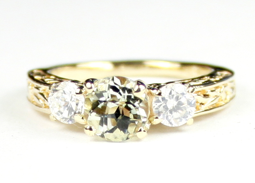 R254, Green Amethyst w/ 2 Accents, 10KY Gold Ring