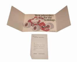 STP Oil 1967 Santa Driving Race Car Promotional Holiday Greeting Card Ad Rare - £64.88 GBP