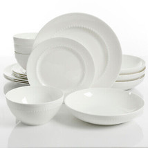 Gibson Elite Gracious Dining 16 pc Bone China White Double Bowl Dinnerware Set - £81.94 GBP