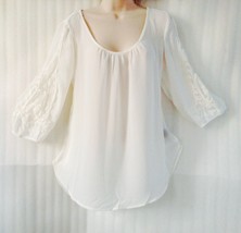 Womens White Ivory Blouse Crochet Lace Shirt Boho Top size 14/16/L New 3... - $31.68