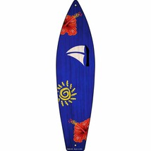 Sailboat With Little Sun Novelty Mini Metal Surfboard Sign MSB-329 - £13.50 GBP