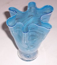 HANDBLOWN HANKERCHEIF BLUE VENETIAN GLASS VASE - $64.89