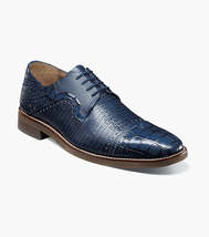 25538 Stacy Adams Leather Shoes Esposito Lizard Crocodile Print Blue Tan image 3