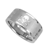 Stainless Steel Skull Biker Pirate Wedding Band Ring Size 8,9,10,11,12 - £11.27 GBP