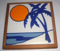 Handcrafted Art Tile Ceramic On The Beach With The Sun - £21.23 GBP