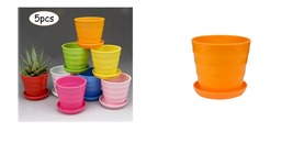 5 Pack Plant Pot Garden Round Flower Planter Plastic Pots with Saucer Tr... - £18.37 GBP