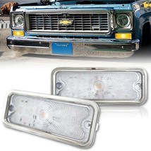 Front Amber LED Clear Park Lamp Lens Stainless Trim PR for 73-80 Chevy GMC Truck - £67.61 GBP