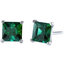 Square 2.00 Ct Princess Shape Emerald Stud Earrings 14k White Gold Plated - £44.13 GBP