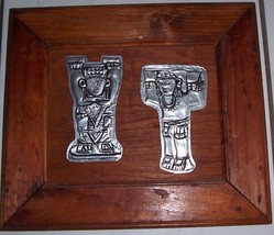 Hand Made Silver Aluminum Metal Native Art on Wood Frame -Yucatan Mexico Latino  - £296.74 GBP