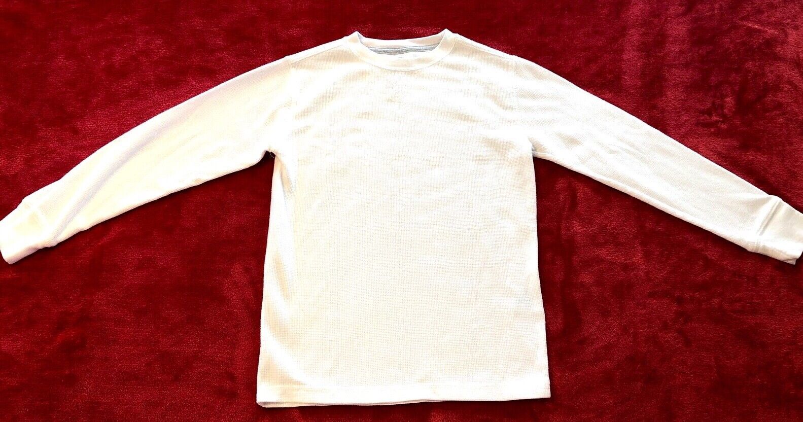Boys SOLID WHITE WAFFLE KNIT Top Ribbed Long Sleeve Cuffs SIZE M 8 Faded Glory - $10.84