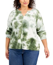 Rebellious One Women&#39;s Trendy Plus Size Tie-Dyed Waffle-Knit Top Green 1X B4HP - £13.23 GBP