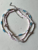 Lot of White &amp; Dyed Pink &amp; Aqua Faux Heishi &amp; Seashell Nuggets Bead Hippie Boho - £10.46 GBP