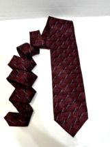 Murano Mens Silk Necktie Burgundy Geometric Abstract Diamond Wave Extra ... - $19.75