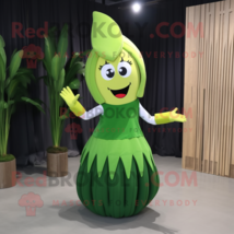 Forest Green Banana mascot costume character dressed with a Pleated Skirt and Ha - £963.53 GBP