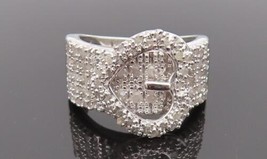 925 Silver - Vintage Broad Band Mounted Heart Diamond Ring Sz 6 - RG26514 - £57.67 GBP