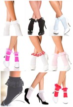 Women&#39;s Semi Opaque Lace Frill Ruffle Trim Ankle Socks Frilly Anklet Pri... - $12.00