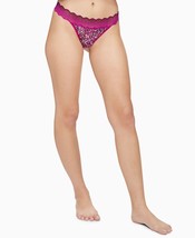 Calvin Klein Womens Lace-Trim Thong Underwear Coiled Catripe Berry Large - £10.87 GBP