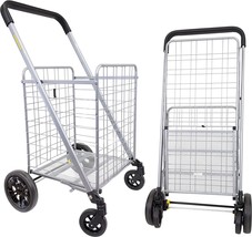 Dbest Products Cruiser Cart Deluxe 2 Shopping Grocery Rolling Folding, Silver - £66.09 GBP