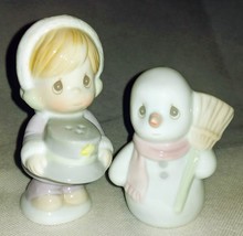 Christmas Table Decor Precious Moments Snowman &amp; Girl Salt &amp; Pepper Shak... - £16.05 GBP