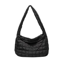 Casual Lattice Pattern Top-handle Bag Solid Eiderdown Women Shoulder Handbag Lar - £19.16 GBP