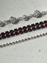 Lot of SIlvertone Caged Faux Pearl Dainty Aurora Borealis &amp; Double Strand Ruby R - £9.02 GBP