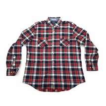 Nautica Mens Red Blue Windowpane Plaid Check LS Casual Button Front Shirt Size L - £13.93 GBP