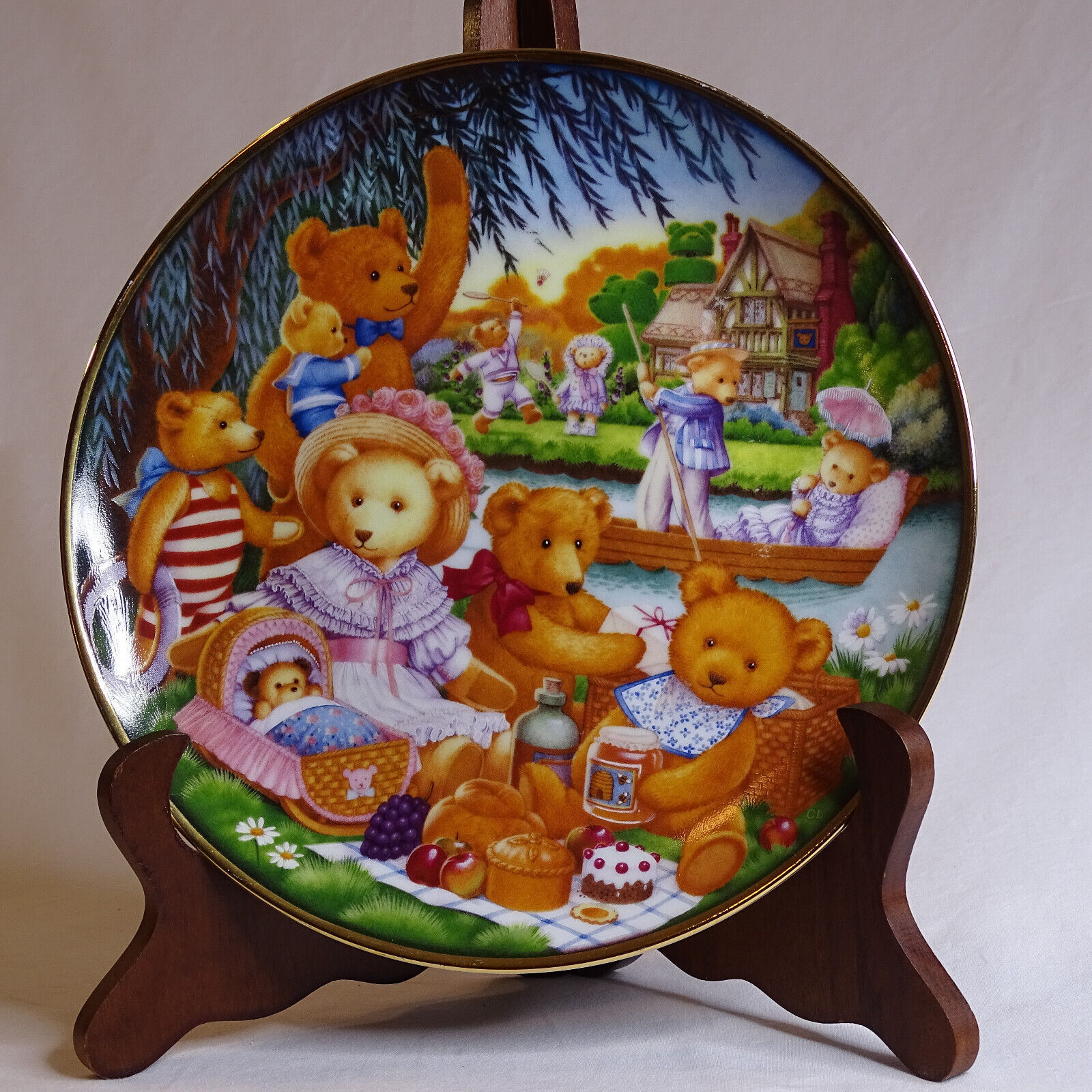 Franklin Mint A Teddy Bear Picnic Plate, Limited Edition By Carol Lawson... - $8.61
